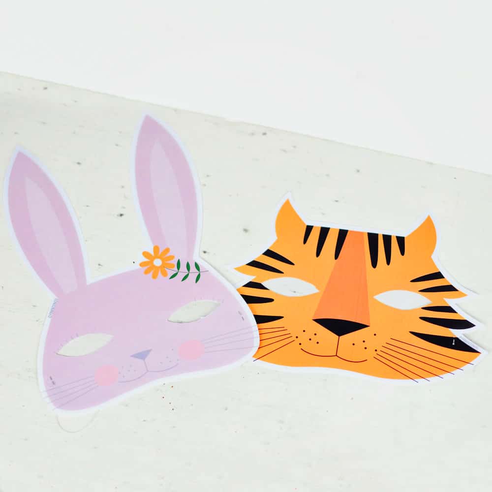 FREE PRINTABLE BUNNY AND TIGER ANIMAL MASK
